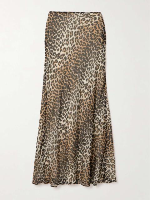 GANNI Leopard-print recycled-crepon maxi skirt