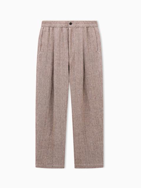 GIORGIO ARMANI MOULINÉ LINEN AND SILK JACQUARD SINGLE-PLEAT TROUSERS