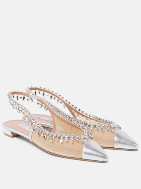 AQUAZZURA Temptation Crystal mesh slingback flats