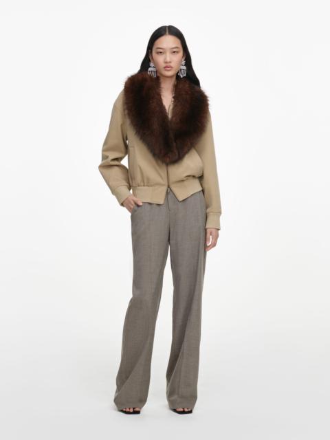 self-portrait Beige Faux Fur Bomber Jacket