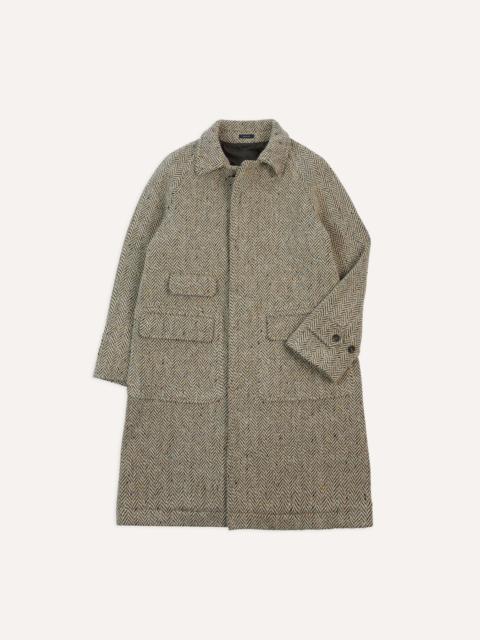 Drake's Taupe Herringbone Flecked Wool Raglan Coat
