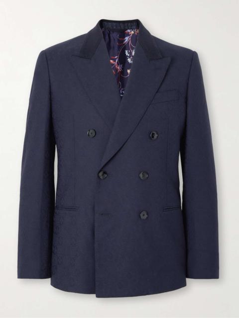 Etro Double-Breasted Felt-Trimmed Wool-Jacquard Suit Jacket