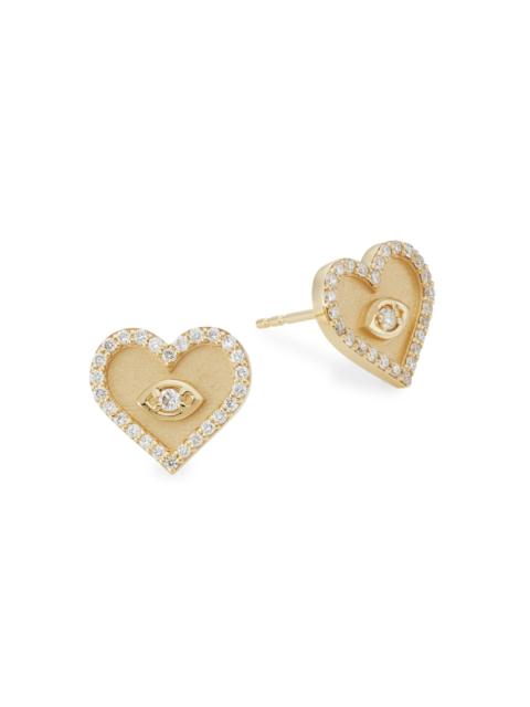 SYDNEY EVAN Women's 14K Yellow Gold & Diamond Evil-Eye Heart Stud Earrings