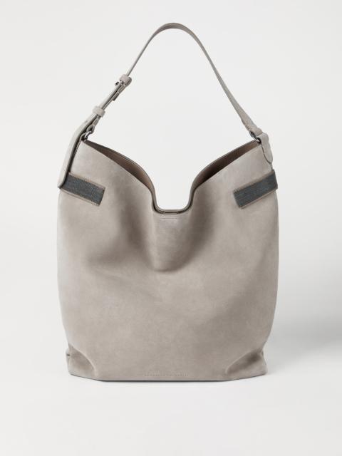Brunello Cucinelli Essence hobo bag in suede with precious bands
