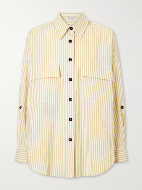 Brunello Cucinelli Striped printed cotton-blend shirt Sand