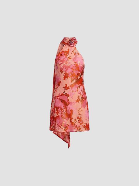 Dress The Population Women's Lily Flower Halterneck Minidress - Peach Multi