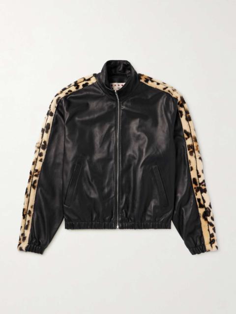 Marni Leopard-Print Faux Fur-Trimmed Leather Jacket