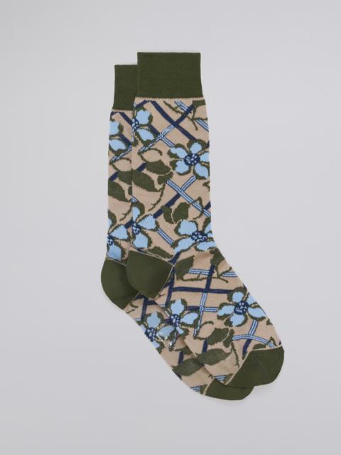 Marni BROWN FLORAL COTTON AND NYLON JACQUARD SOCK