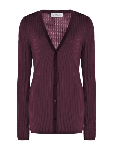 GABRIELA HEARST Emma Pointelle Cardigan in Deep Bordeaux Silk Cashmere