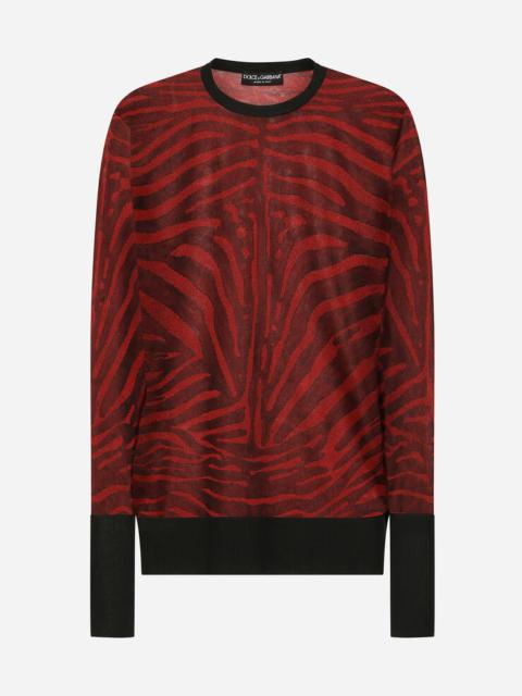 Sheer zebra-design jacquard sweater