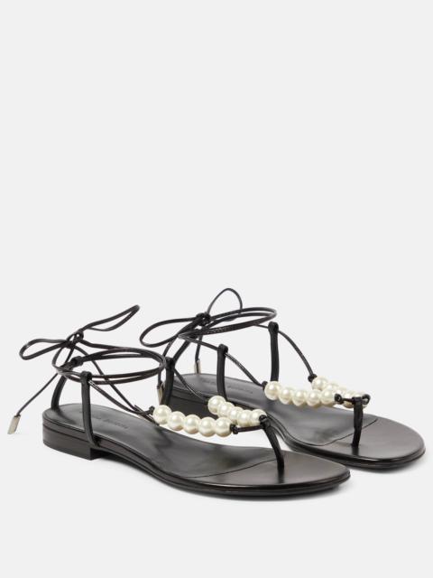 Faux-pearl embellished leather sandals