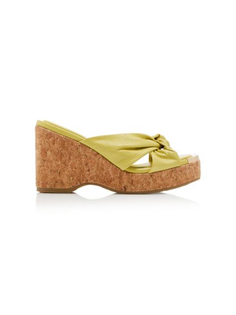 Avenue Lizard-Effect Leather Wedge Sandals yellow