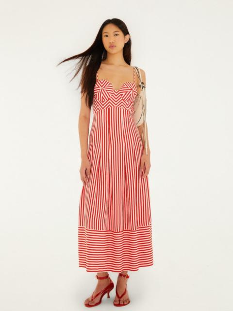 FARM RIO Off-White Checkered Stripes Sleeveless Lenzing Ecovero Euroflax Maxi Dress