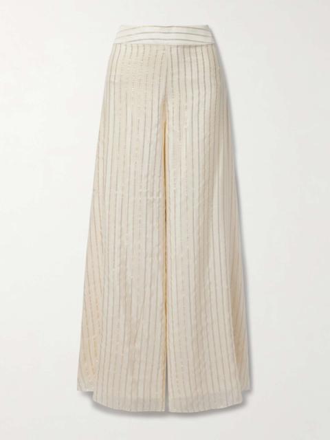 + NET SUSTAIN striped metallic silk-voile wide-leg pants