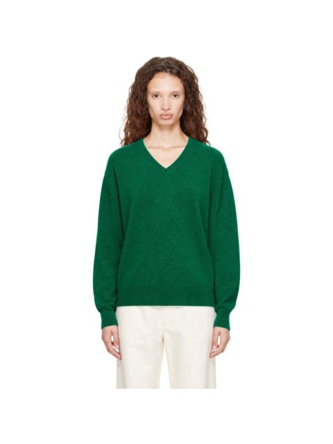 ssstein Green Pure Cashmere Knit V-Neck Sweater