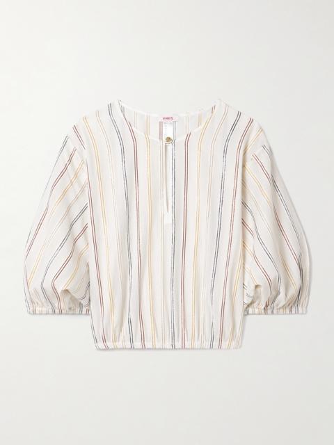 ERES Irisée El Dorado Cropped Metallic Striped Cotton-blend Voile Top