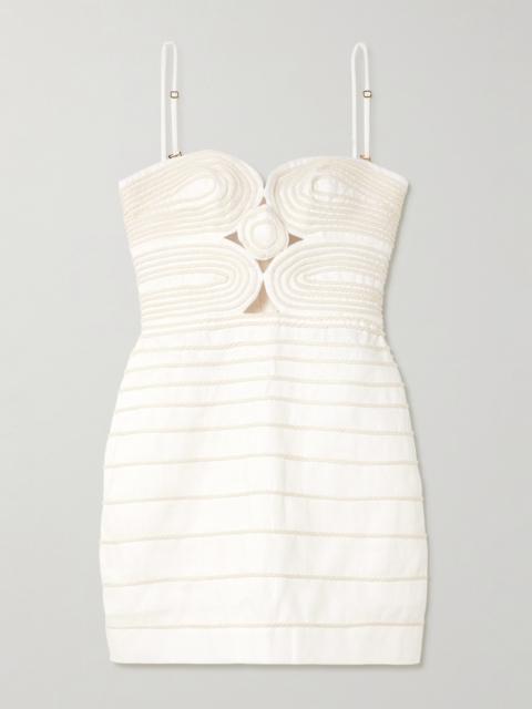 ANDRES OTALORA Muy Poetica Strapless Rope-trimmed Cutout Linen Mini Dress