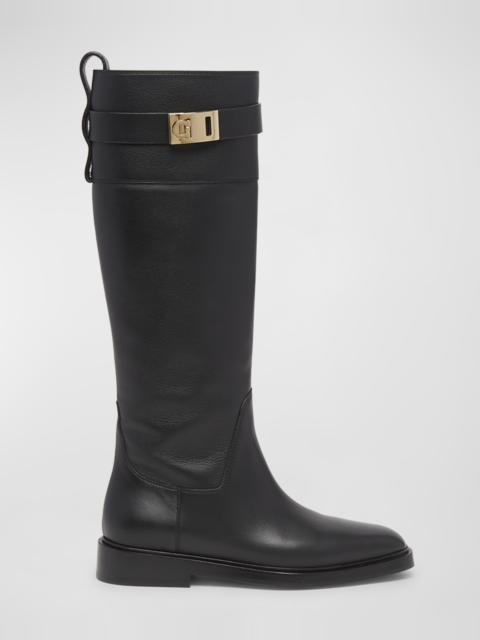 FERRAGAMO Roly Leather Gancino Buckle Tall Boots