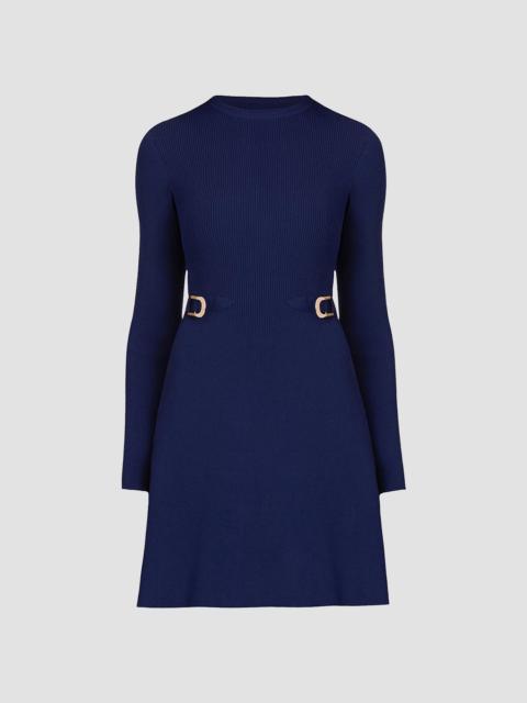 Shoshanna Women's Janice Buckle-Detailed Rib-Knit Fit & Flare Dress - Navy