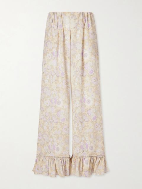 Chloé Ruffled Floral-print Silk-charmeuse Wide-leg Pants