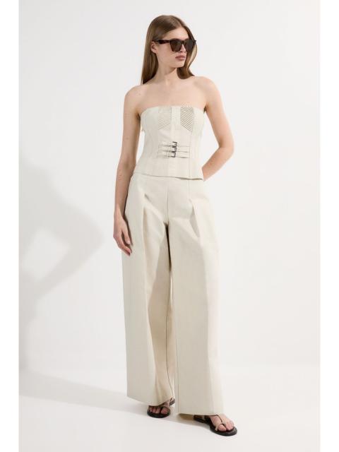 KAREN MILLEN Archive Collection - Tailored Cotton Pintuck Grosgrain Wide Leg Trouser