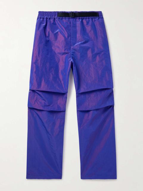 Belted Logo-Embroidered Iridescent Shell Trousers
