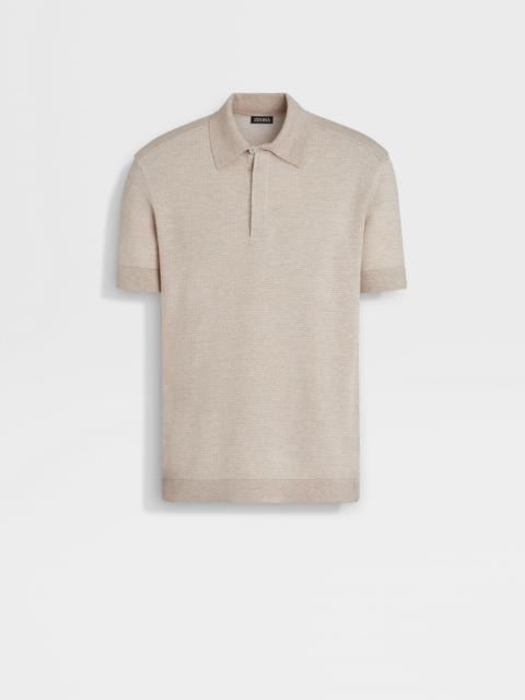 LIGHT BEIGE COTTON LINEN AND SILK POLO SHIRT