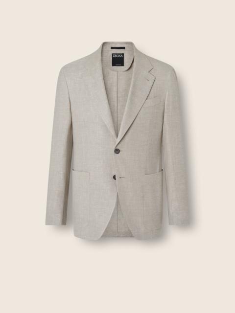 ZEGNA LIGHT BEIGE CROSSOVER WOOL LINEN AND SILK JACKET