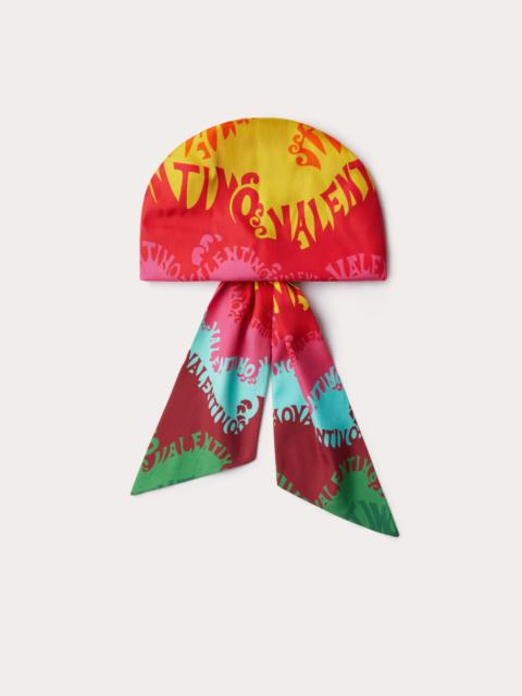 Valentino COTTON AND SILK HEADBAND WITH VALENTINO WAVES MULTICOLOR PRINT
