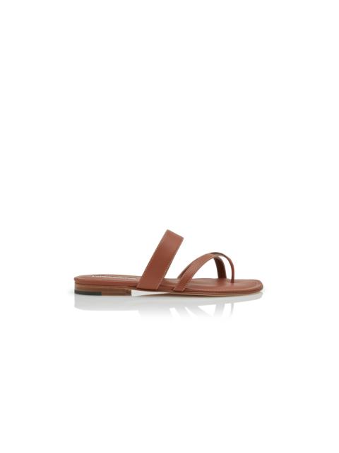Brown Calf Leather Crossover Flat Sandals