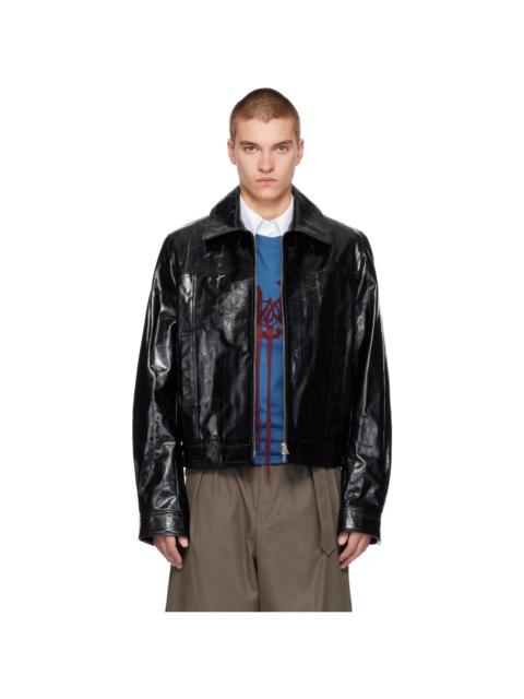 Dries Van Noten Black Polished Leather Jacket