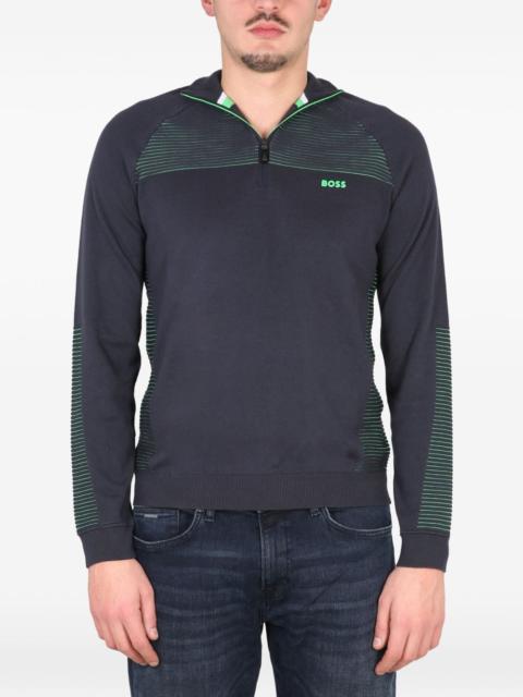 BOSS striped zip-neck sweater