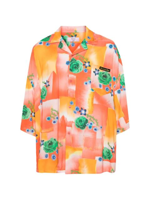 floral-print logo-patch shirt