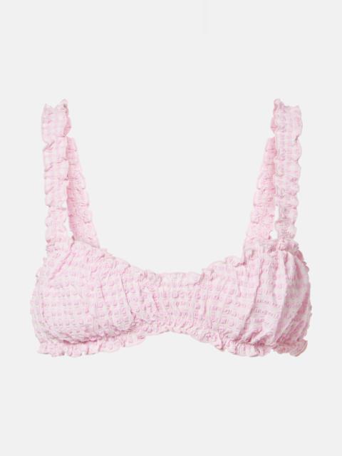 SIMKHAI Ruffled checked bikini top