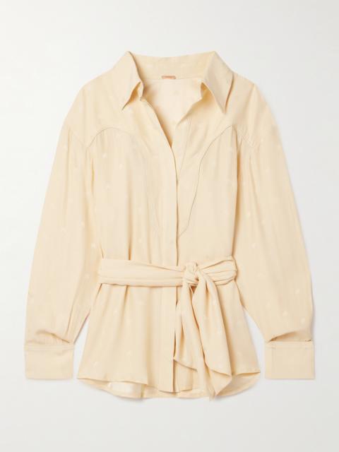 Johanna Ortiz + Net Sustain Bonanza Belted Embroidered Silk Crepe De Chine Shirt