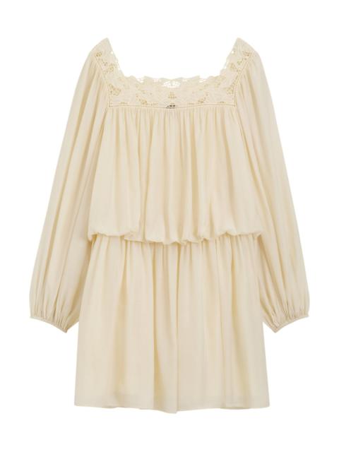 BOSS RELAXED-FIT MUSLIN DRESS WITH EMBROIDERED NECKLINE