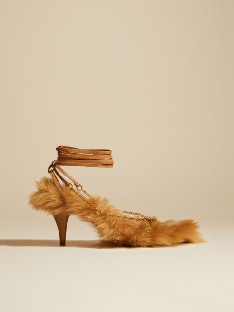 KHAITE The Marion Sandal with Chains in Nougat Shearling