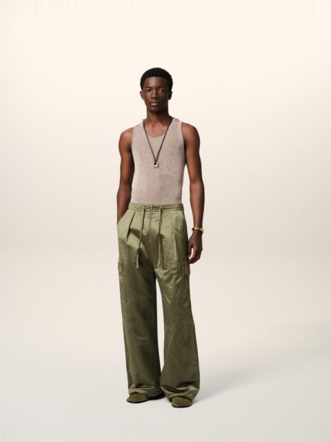 AMI Paris GREEN COTTON SATIN ZIPPED CARGO TROUSERS