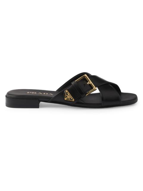Prada Women's Leather Crisscross Slides with Buckle - Black