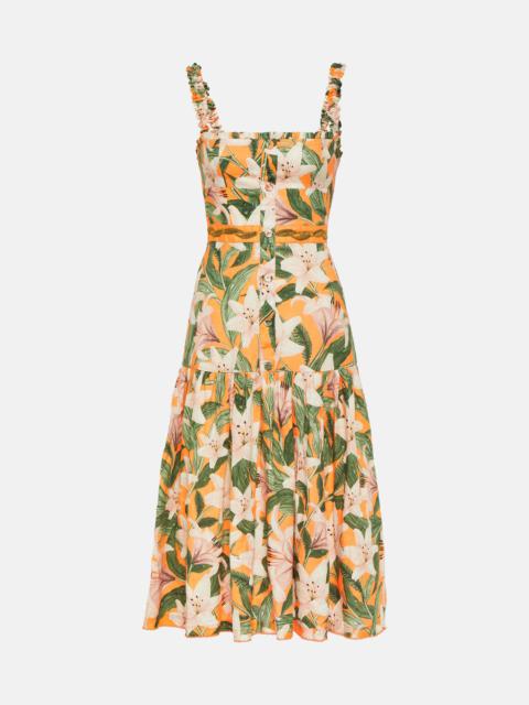 Nispero floral linen midi dress