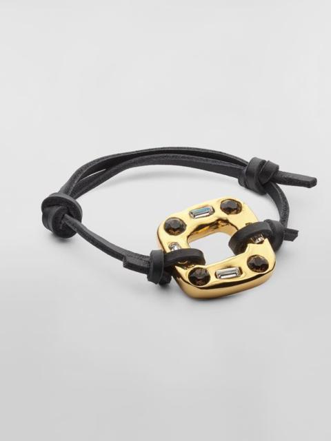 Marni LEATHER SPARKLE BRACELET WITH GOLD-TONE METAL ELEMENT AND BI-COLOURED BEADS