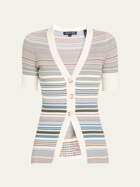VERONICA BEARD Fawne Stripe Short-Sleeve Cardigan