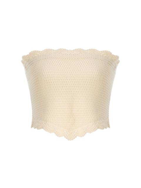 POSSE Dylan Strapless Crocheted Crop Top ivory