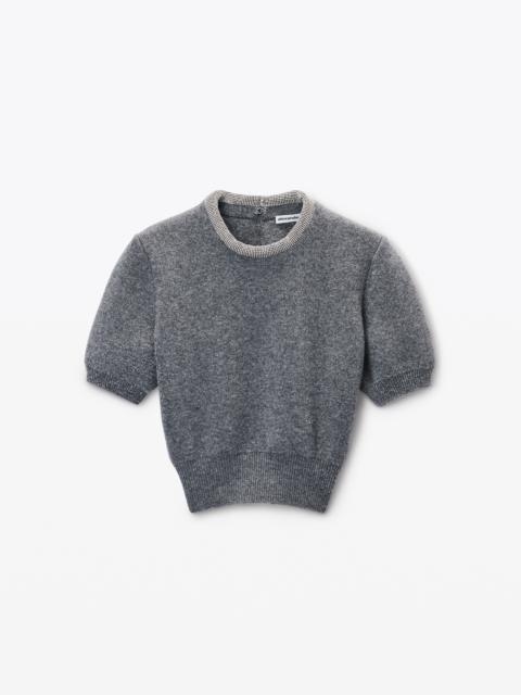 Alexander Wang Short Sleeve Tee in Wool Blend with Crystal Hotfix Trim