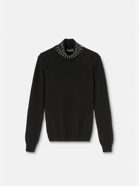 VERSACE Spiked Turtleneck Knit Sweater