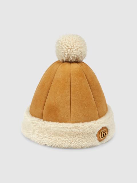 GUCCI Suede hat with shearling trim