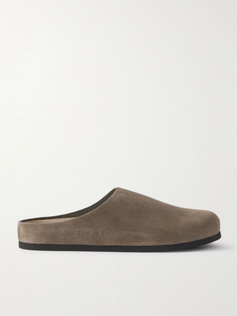 Common Projects Logo-Debossed Suede Clogs Brown