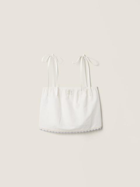 Miu Miu Embroidered slubbed poplin top