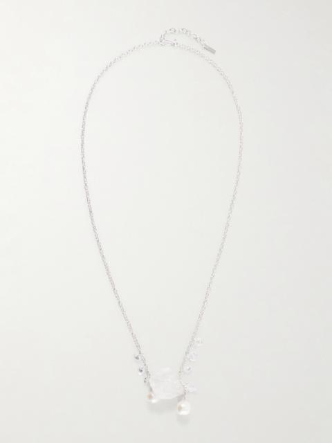 Completedworks Pendulum Recycled Silver, Cubic Zirconia, Crystal And Pearl Necklace