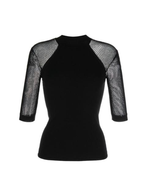 mesh panelled knitted top